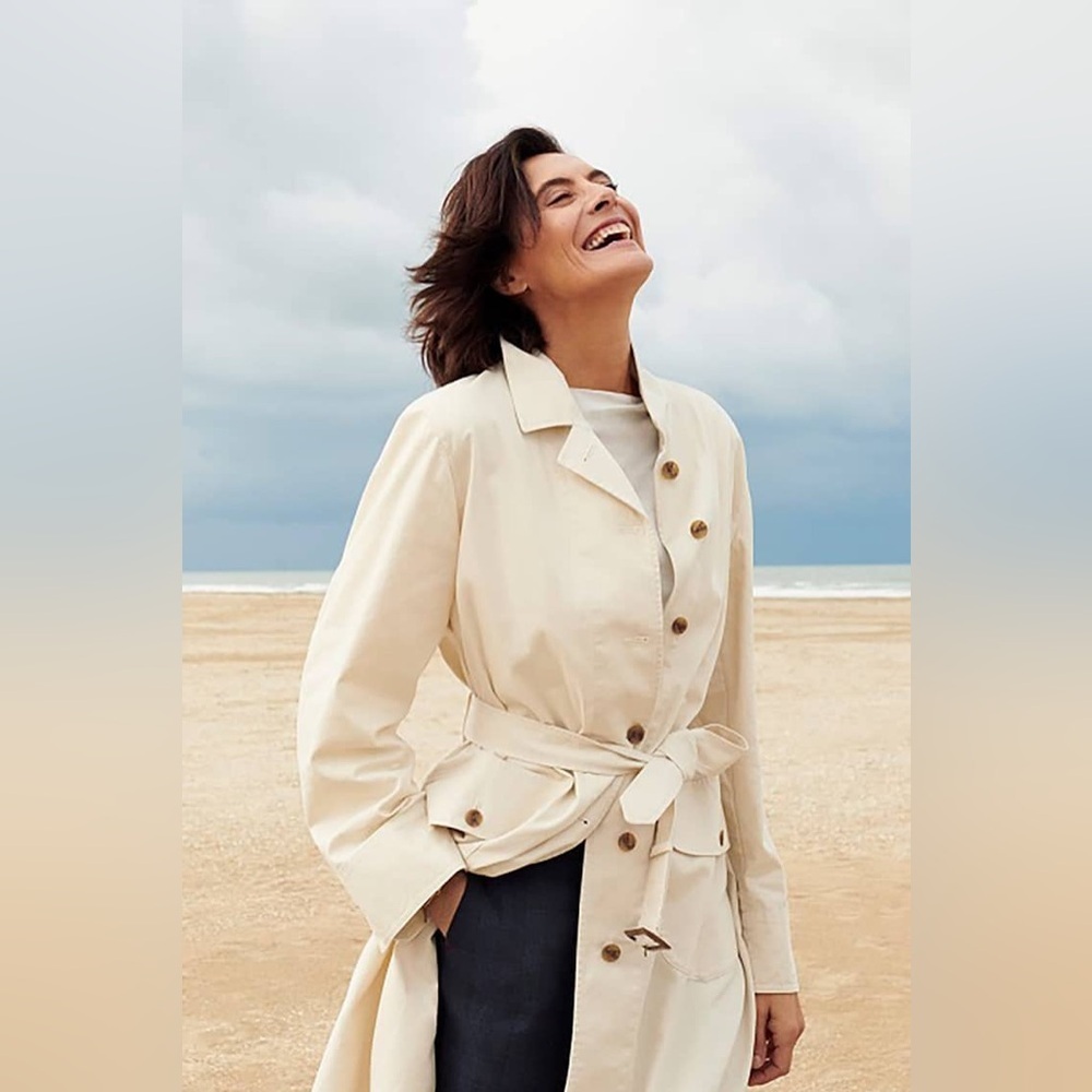 INÈS DE LA FRESSANGE X UNIQLO Trench Coat Size XL Cream Button Up Belt Pockets